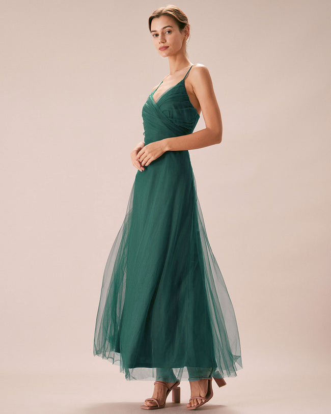 Green Mesh Wrap Slip Maxi Dress