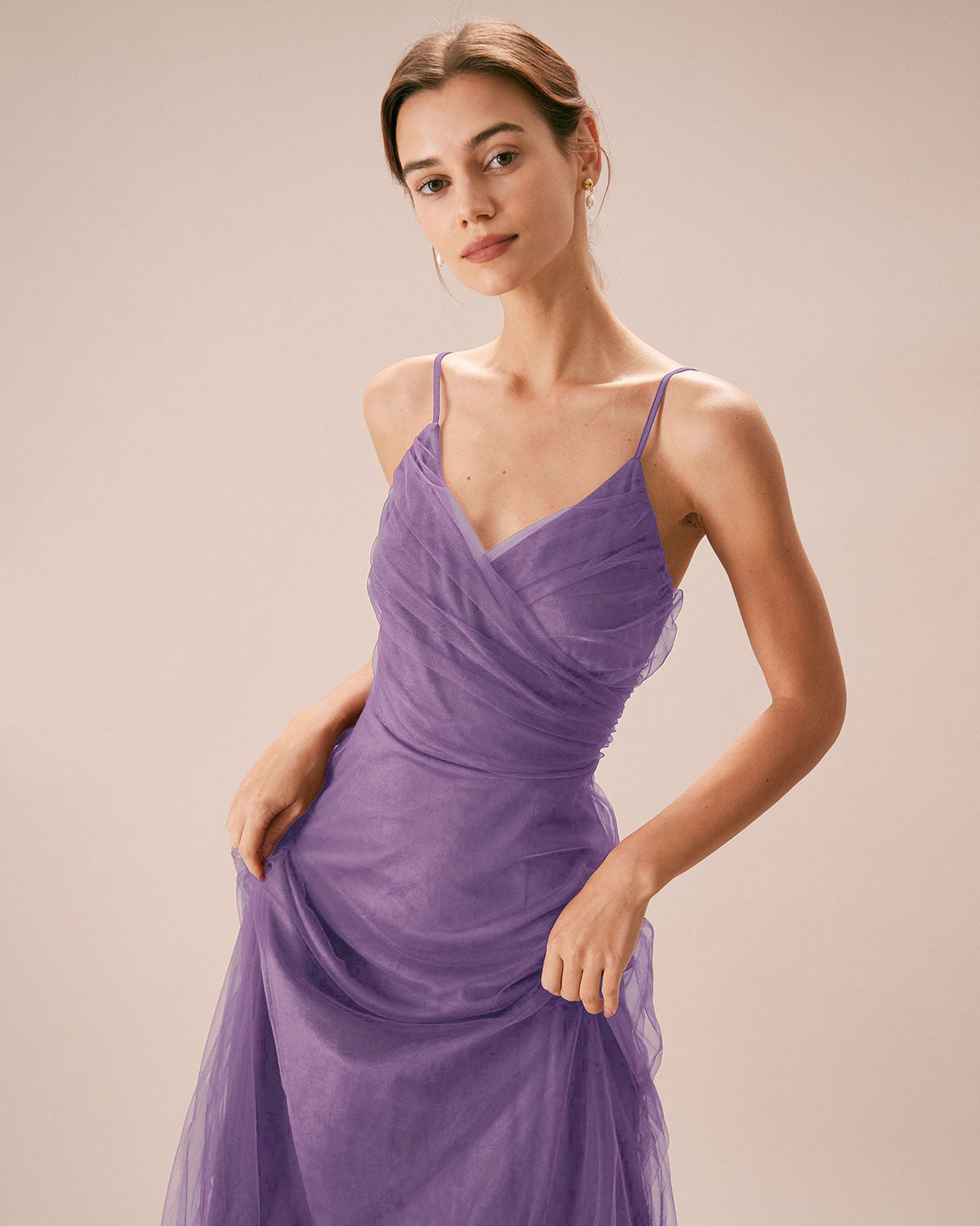 Purple Mesh Wrap Slip Maxi Dress