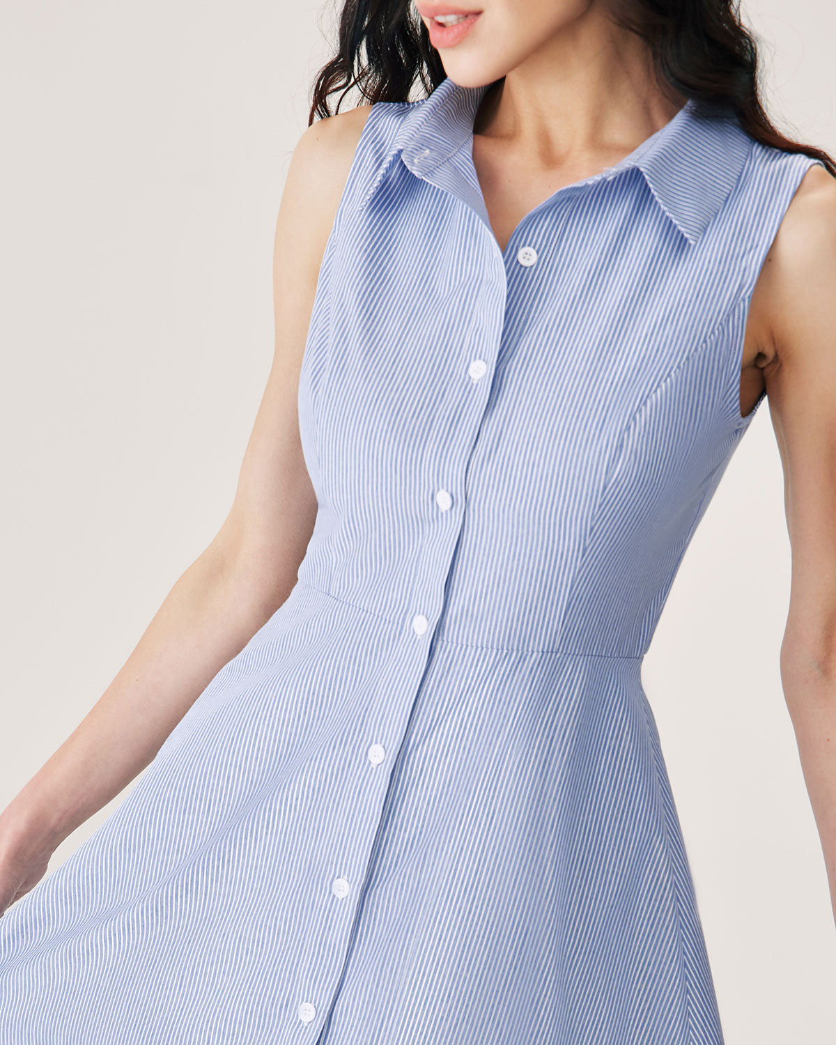 Blue Striped Button Mini Dress Blue Striped Button Mini Dress