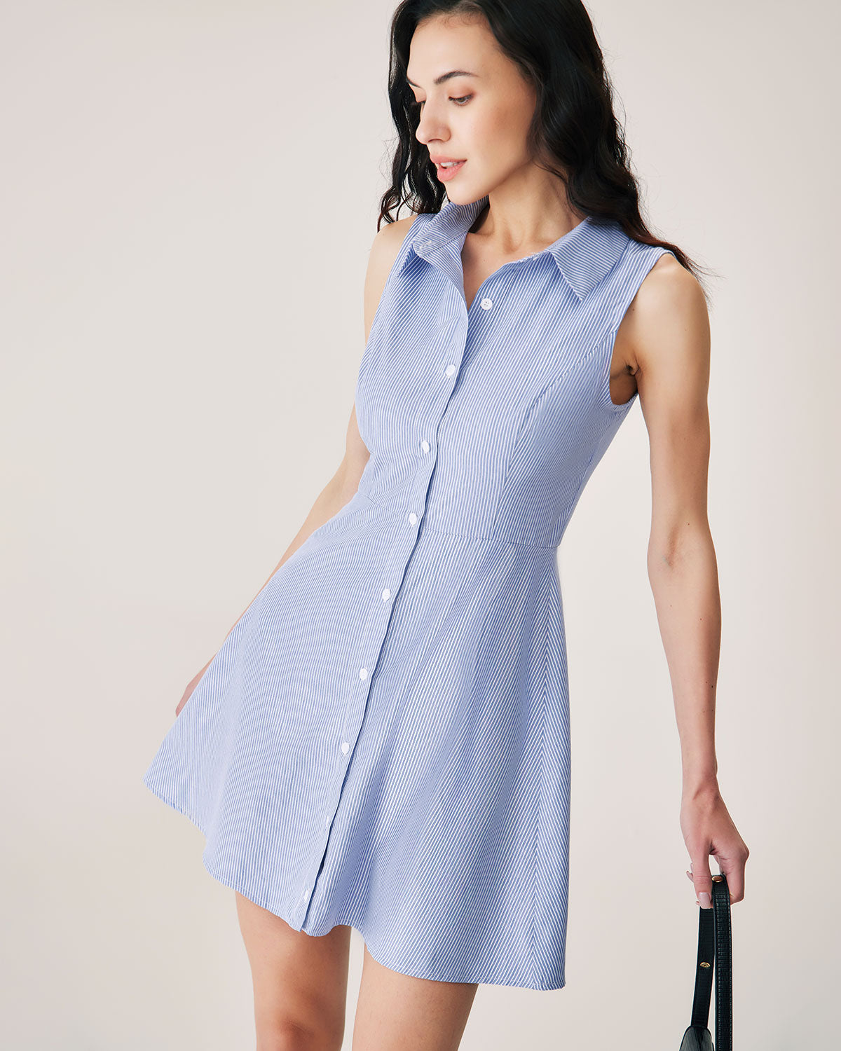 Blue Striped Button Mini Dress Blue Striped Button Mini Dress