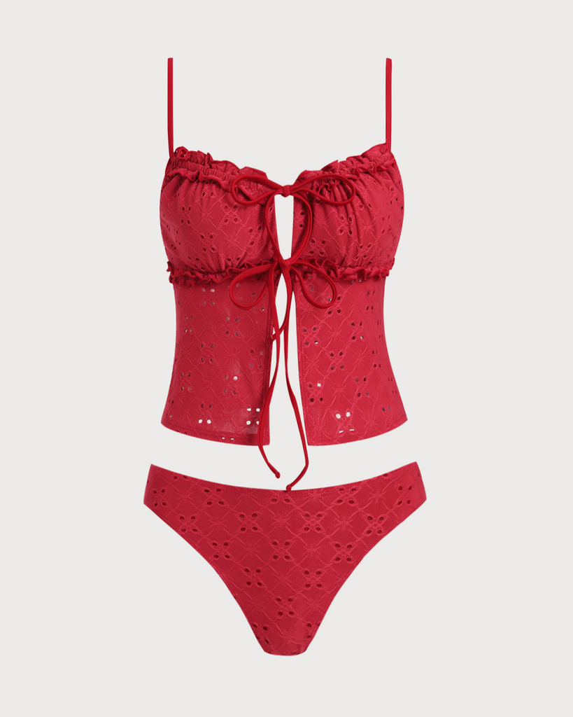 Rose Red Hollow Tankini Tankini Set