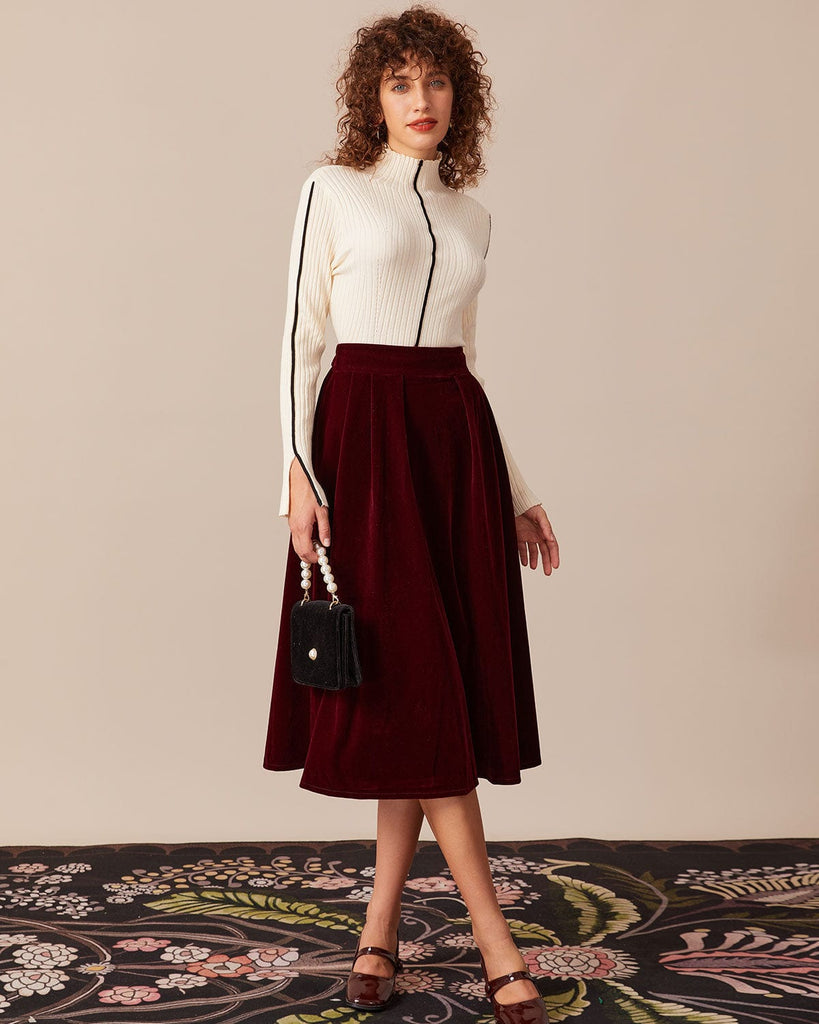 The Red Velvet Midi Skirt Bottoms - RIHOAS