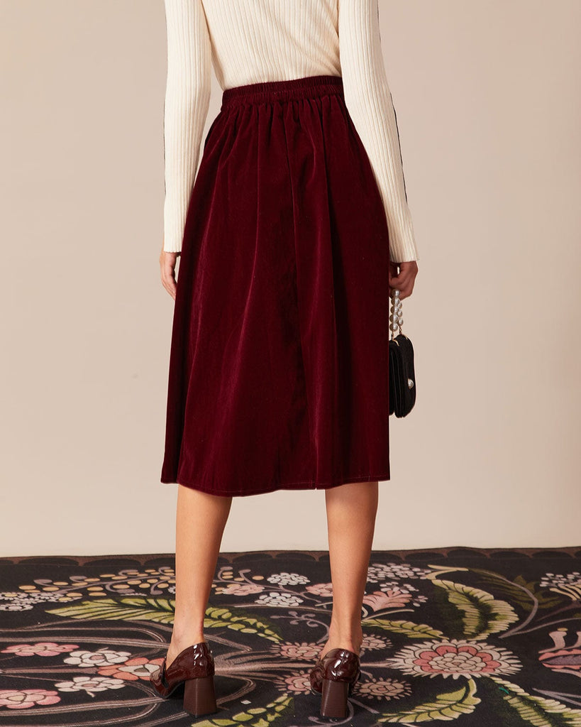 The Red Velvet Midi Skirt Bottoms - RIHOAS