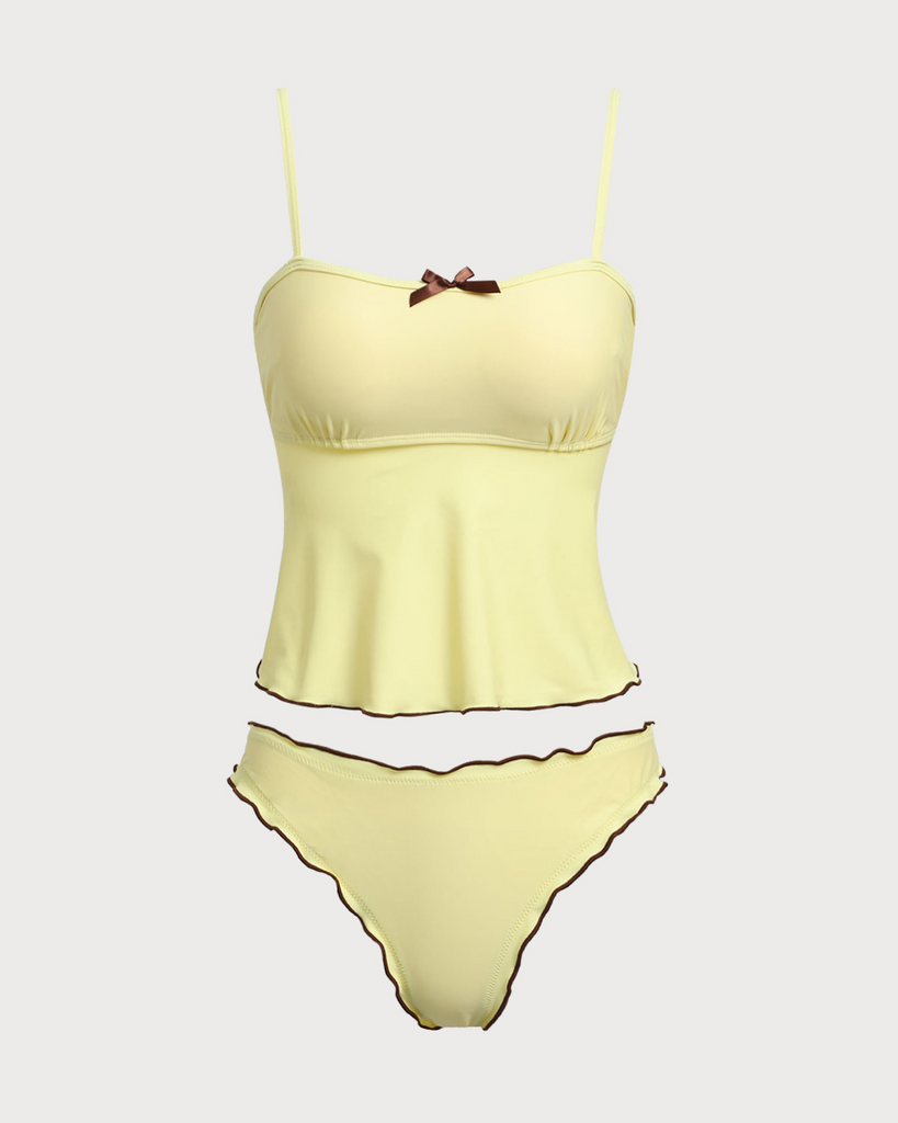 Yellow Contrasting Tankini Swimsuit