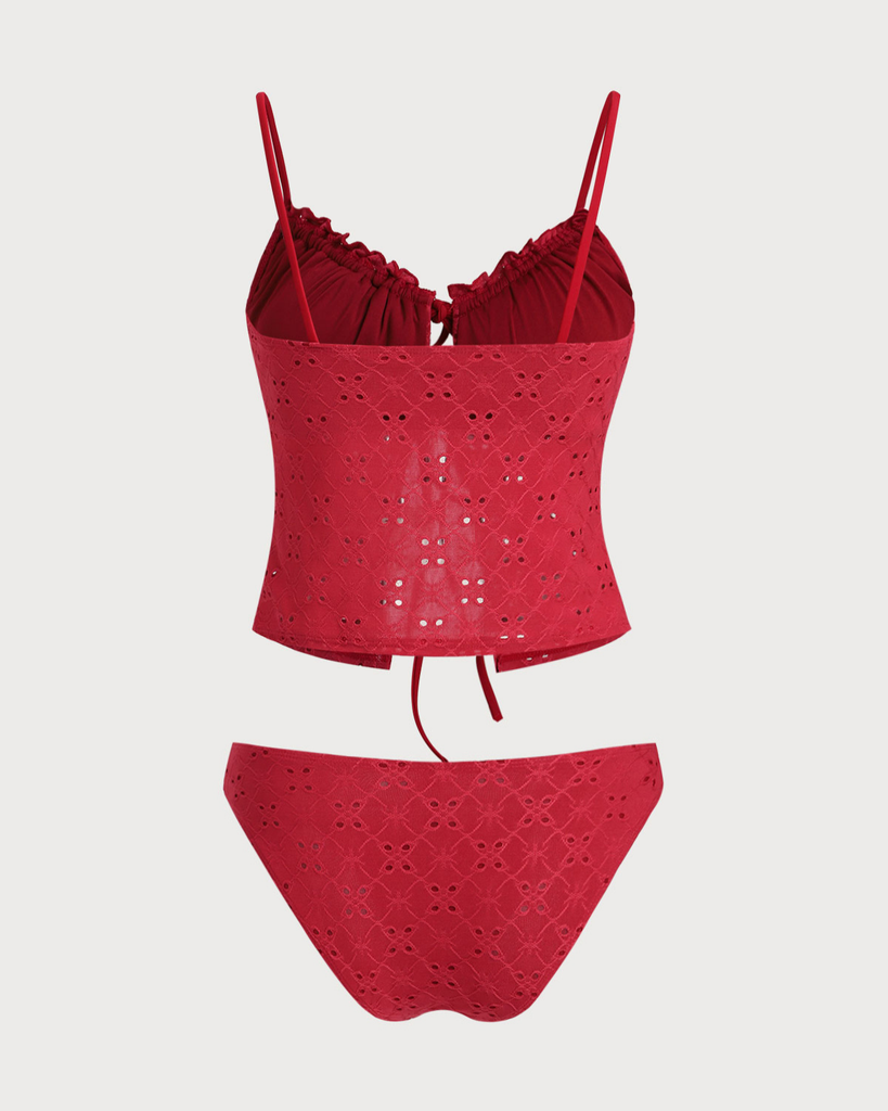 Rose Red Hollow Tankini Tankini Set