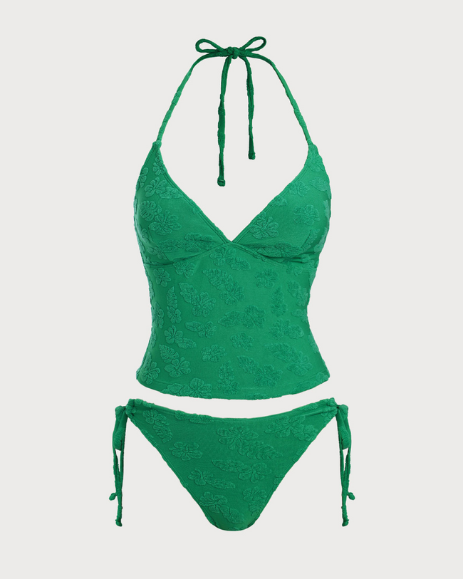 Green Jacquard Tankini Swimsuit