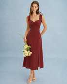 The Red Frill Trim Side Split Midi Dress