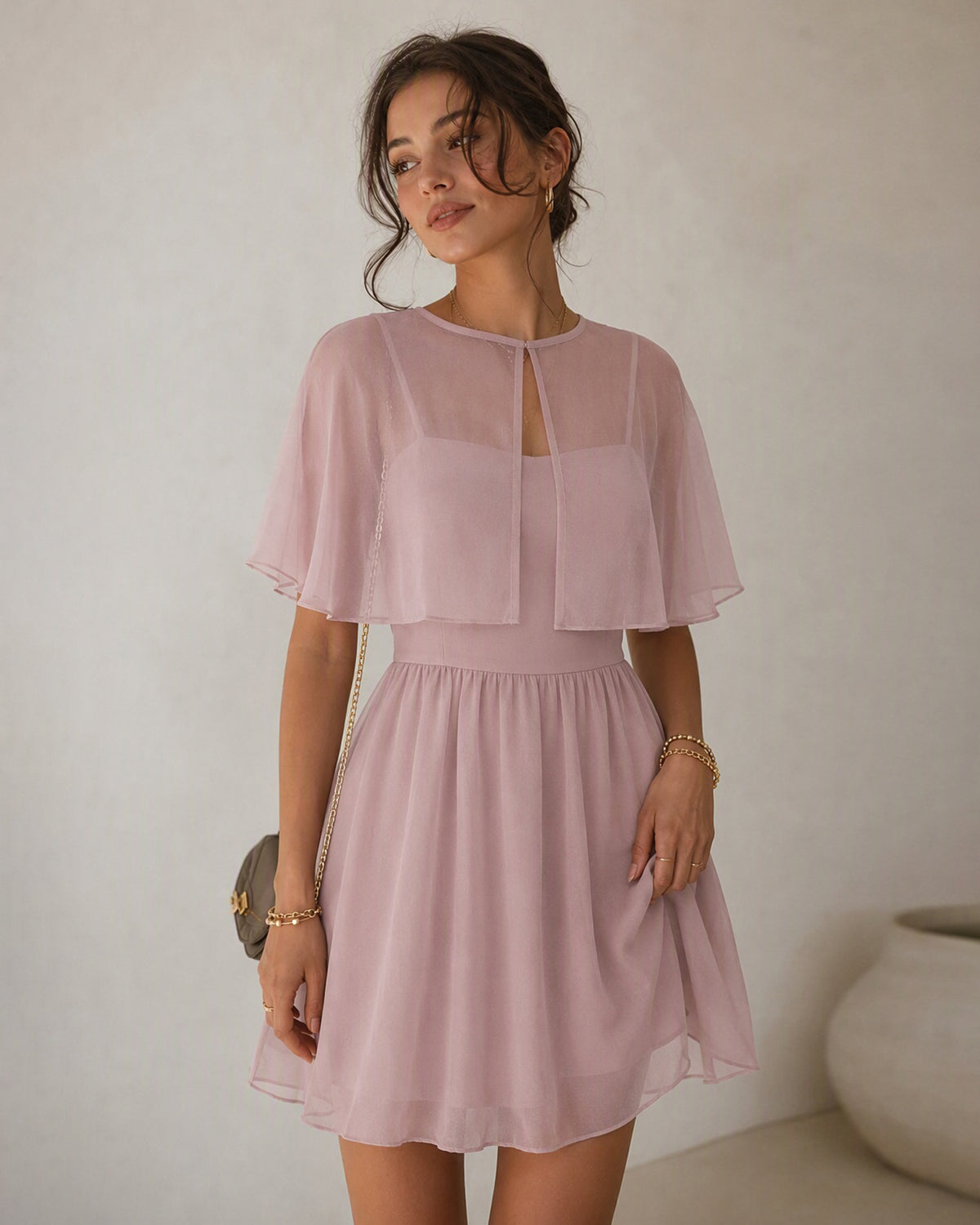 Pink Sweetheart Neck A-Line Mini Dress-00