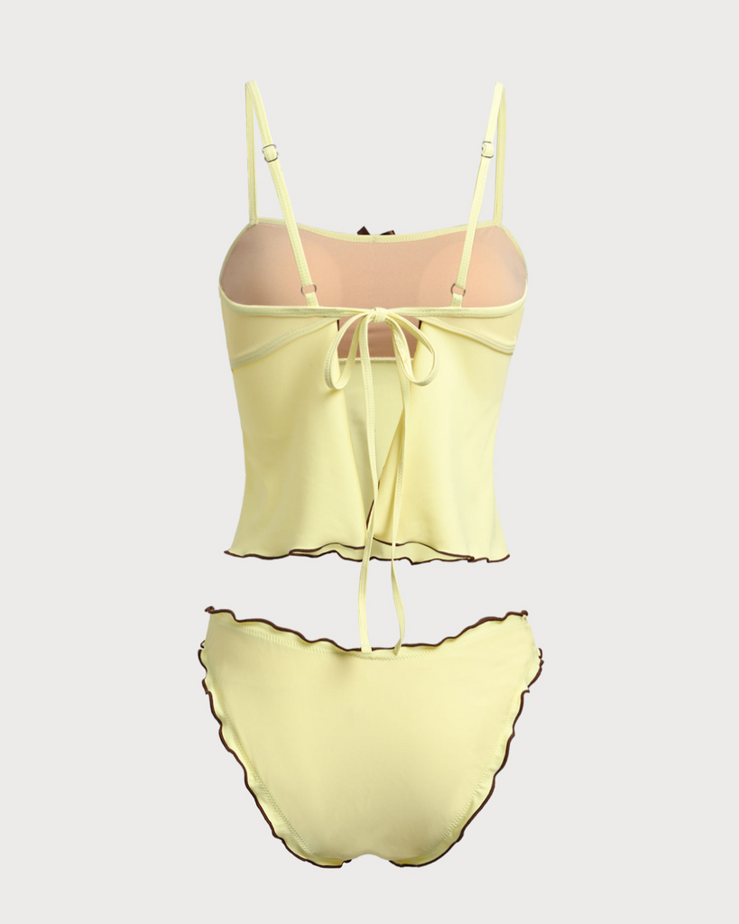 Yellow Contrasting Tankini Swimsuit