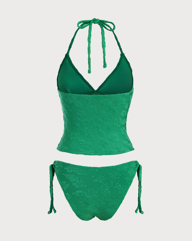 Green Jacquard Tankini Swimsuit