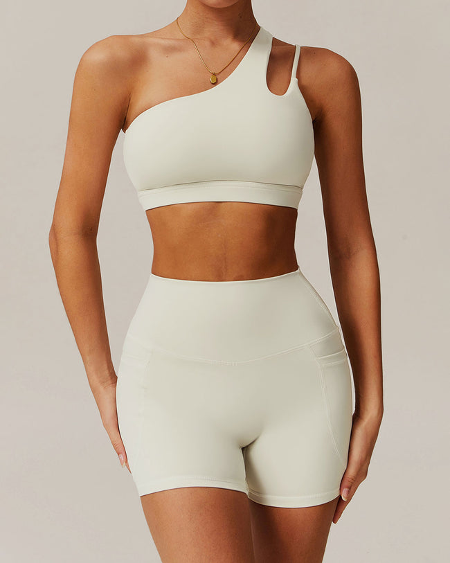 Apricot Cropped One Shoulder Yoga Cami Top