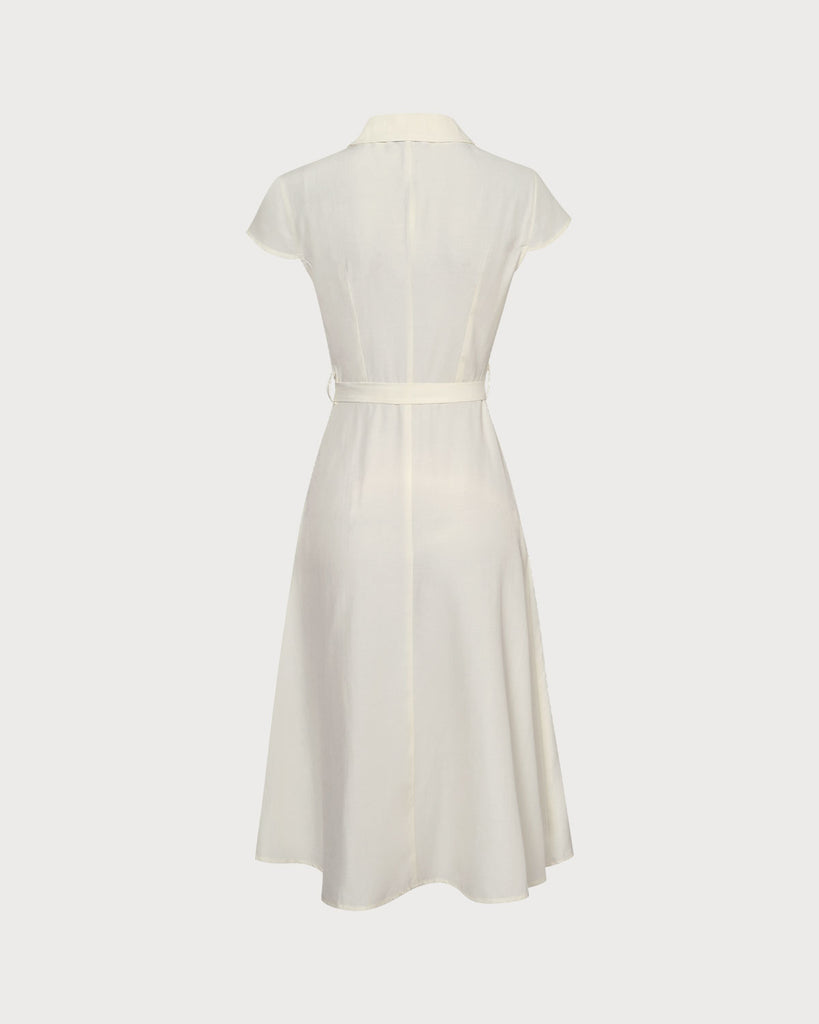 The Lapel Button Shirt Dress Beige Dresses - RIHOAS