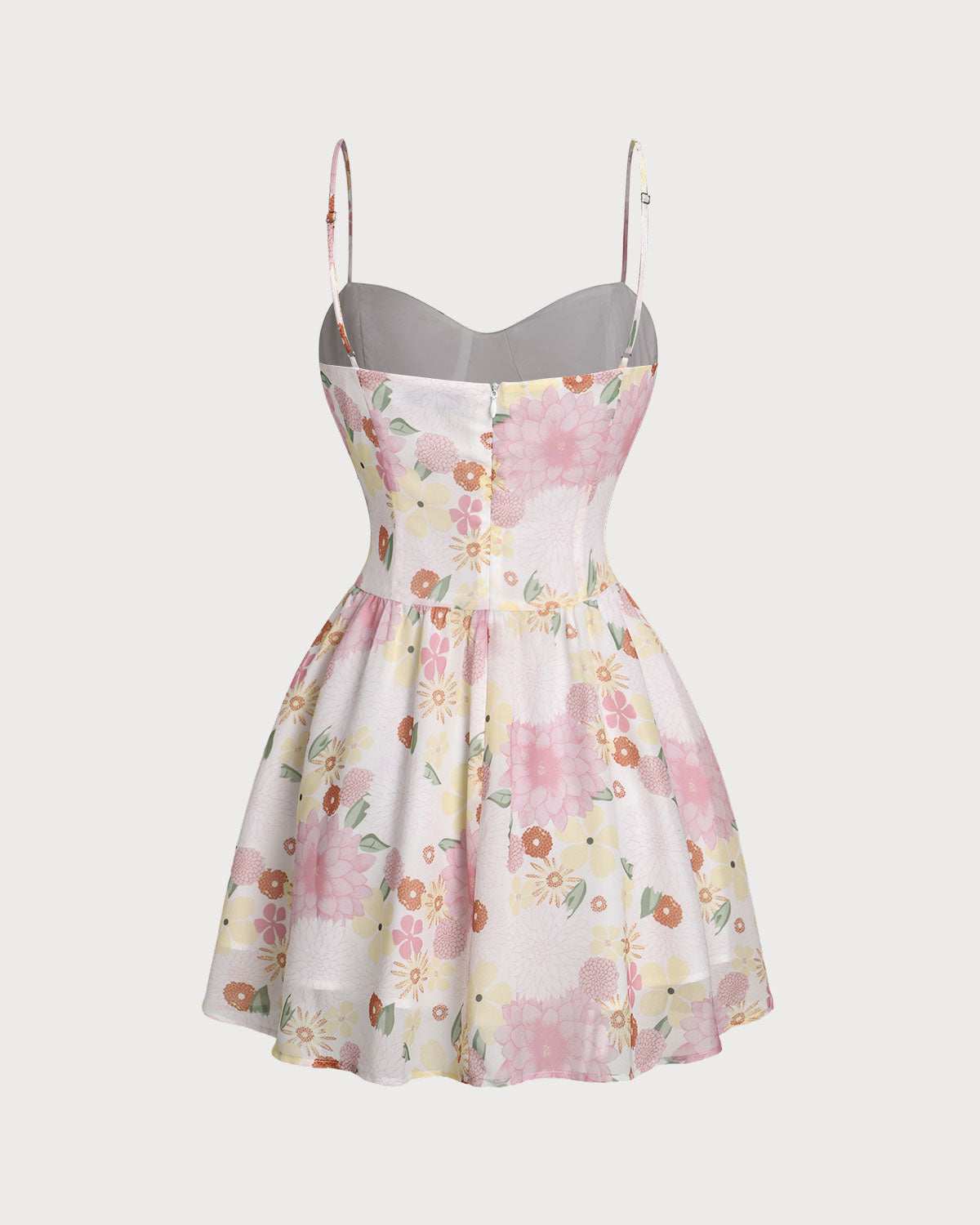 Pink Floral Sweetheart Neck Slip Mini Dress