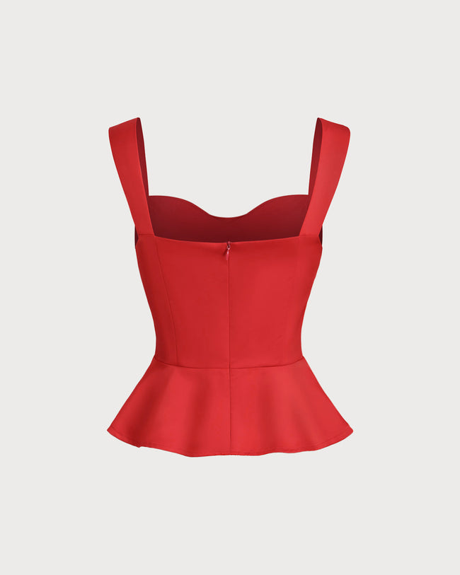 Red Sweetheart Neck Ruffle Tank Top