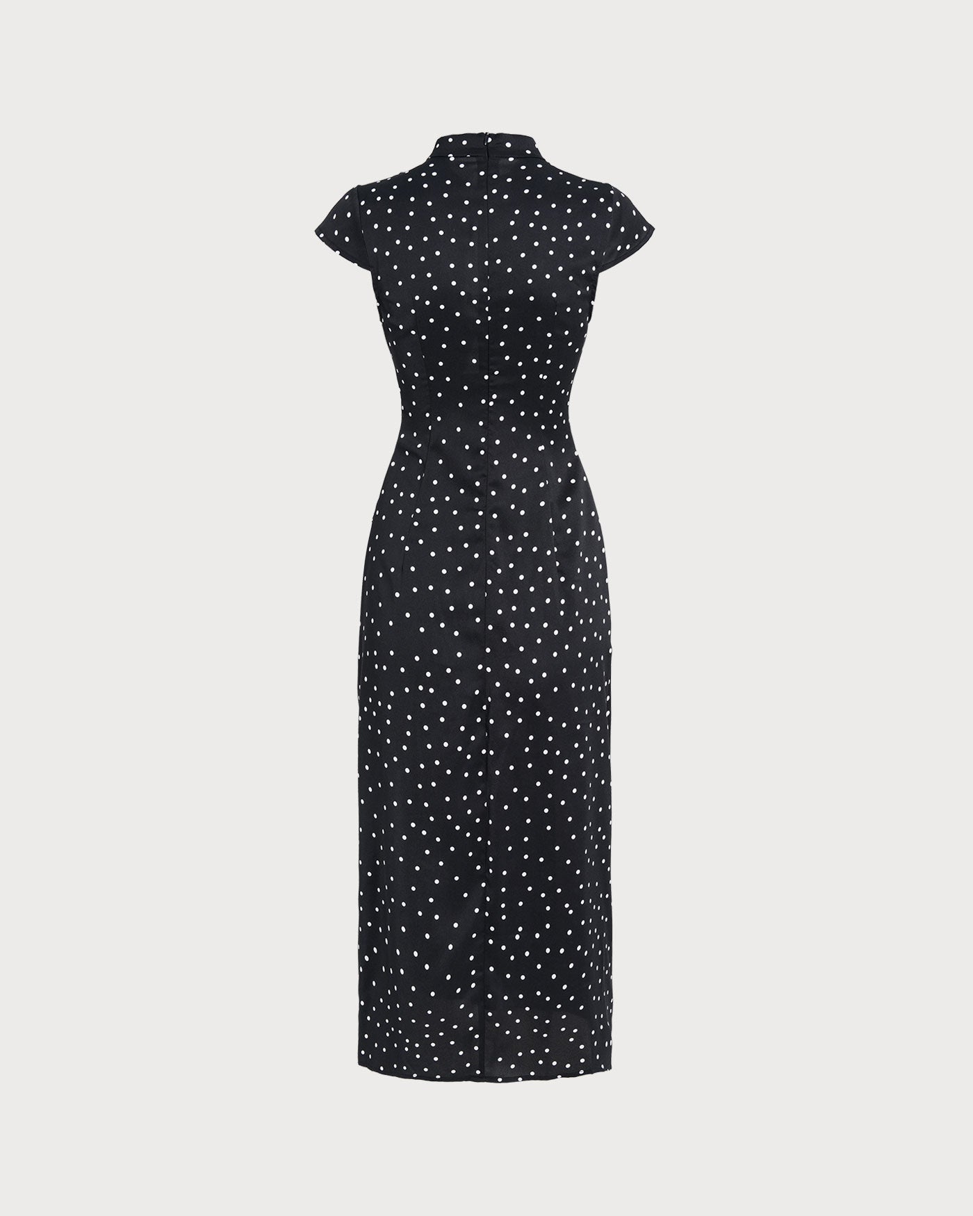 Black Mandarin Collar Polka Dot Midi Dress & Reviews - Black - Dresses | RIHOAS Black Mandarin Collar Polka Dot Midi Dress & Reviews - Black - Dresses | RIHOAS