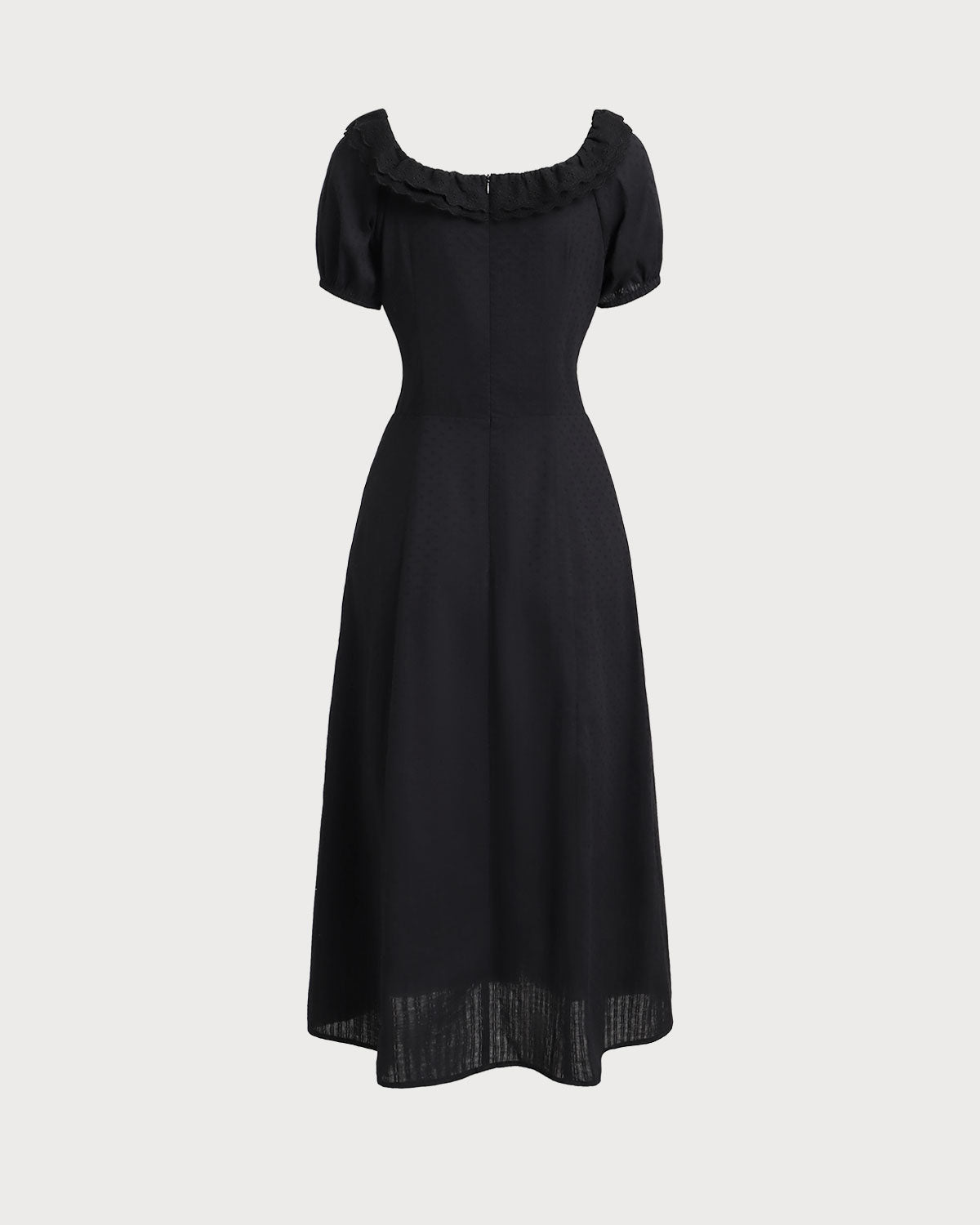 Black Embroidery Puffed Sleeve Maxi Dress