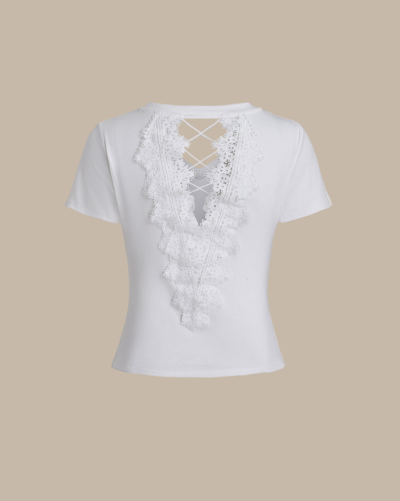 White Lace Round Neck Tee