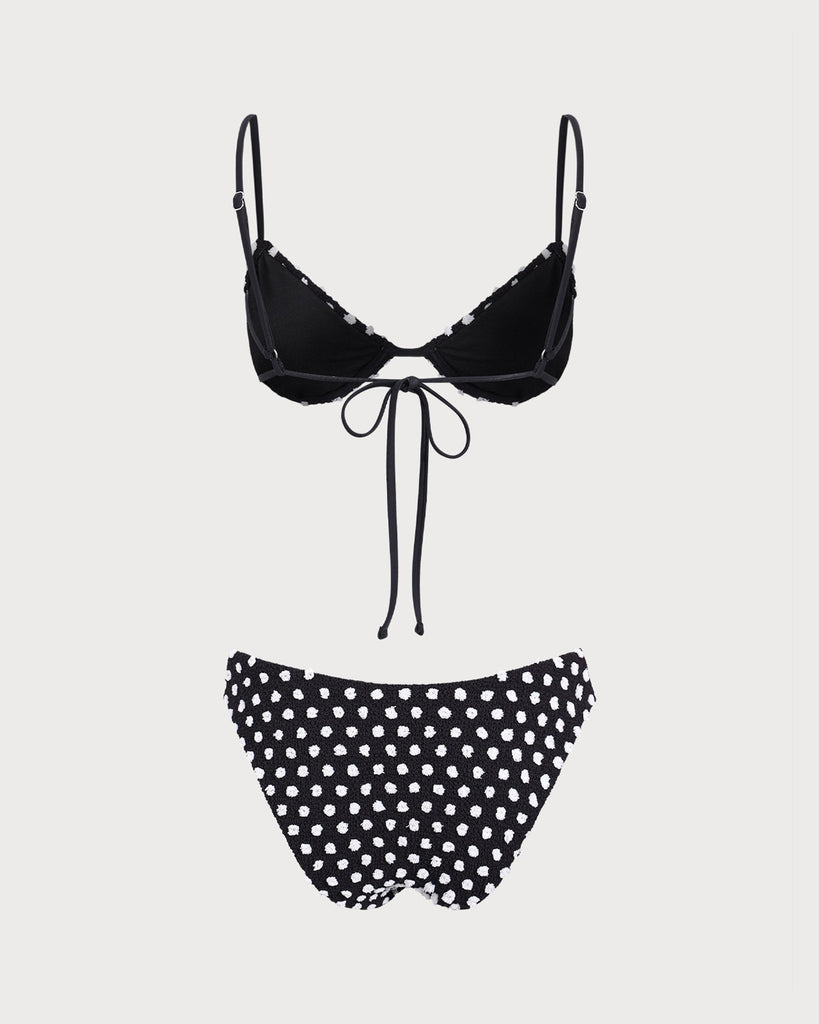 Black Jacquard Polka Dot Bikini Set