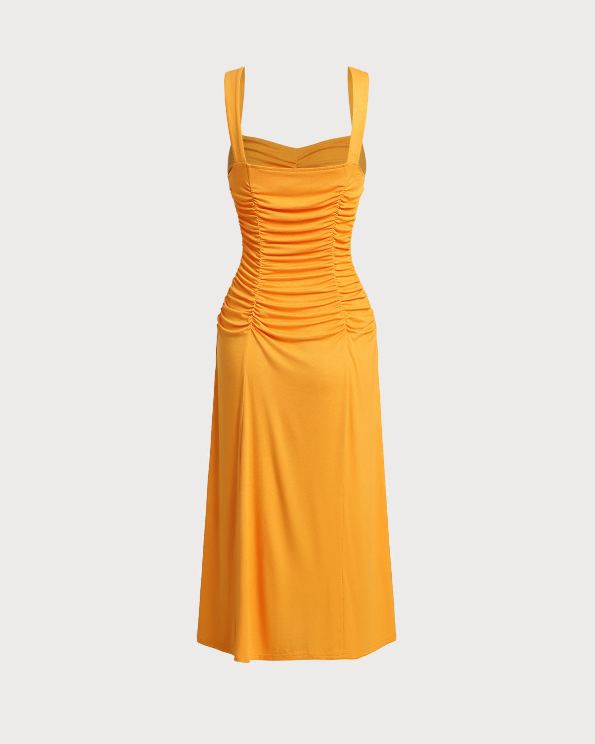 Orange Ruched Knitted Slip Midi Dress