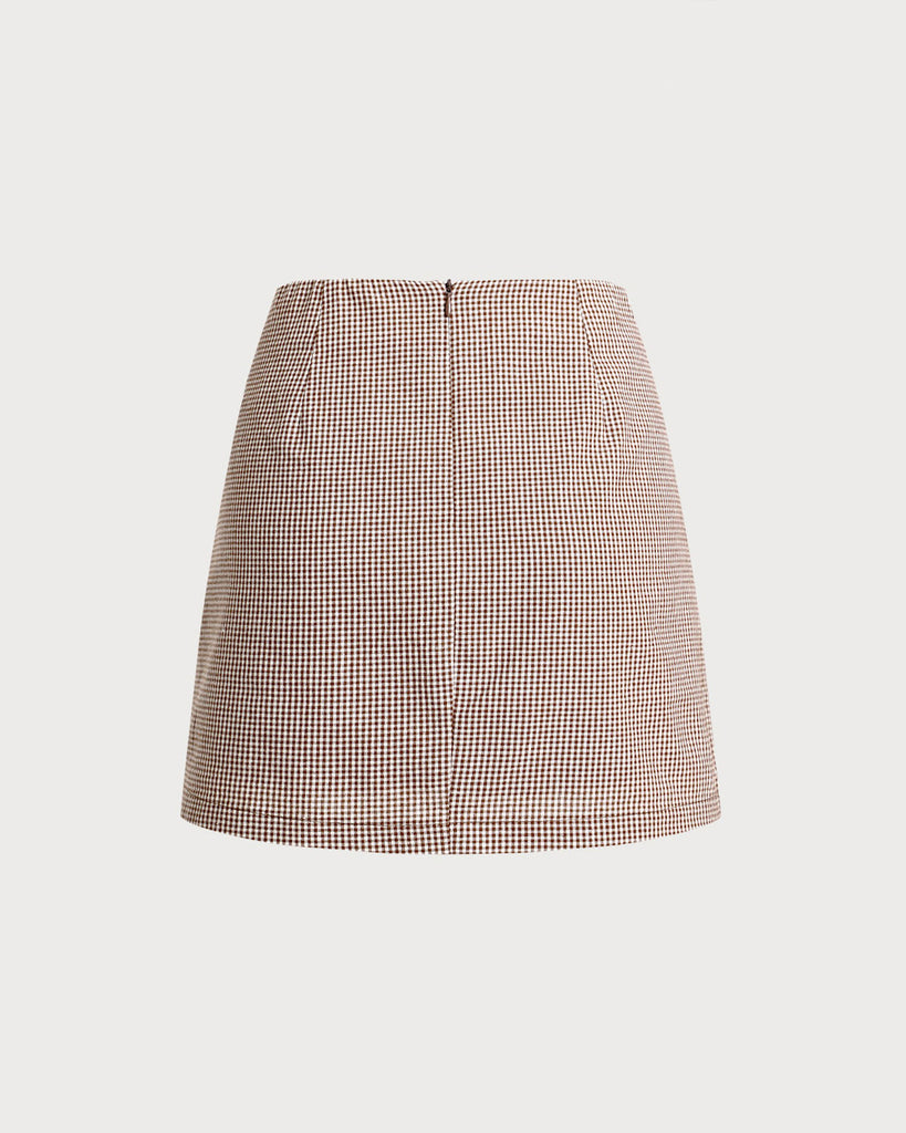 Brown Plaid Straight Mini Skirt