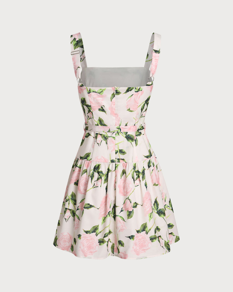 Pink Floral Ruched Belted Slip Mini Dress