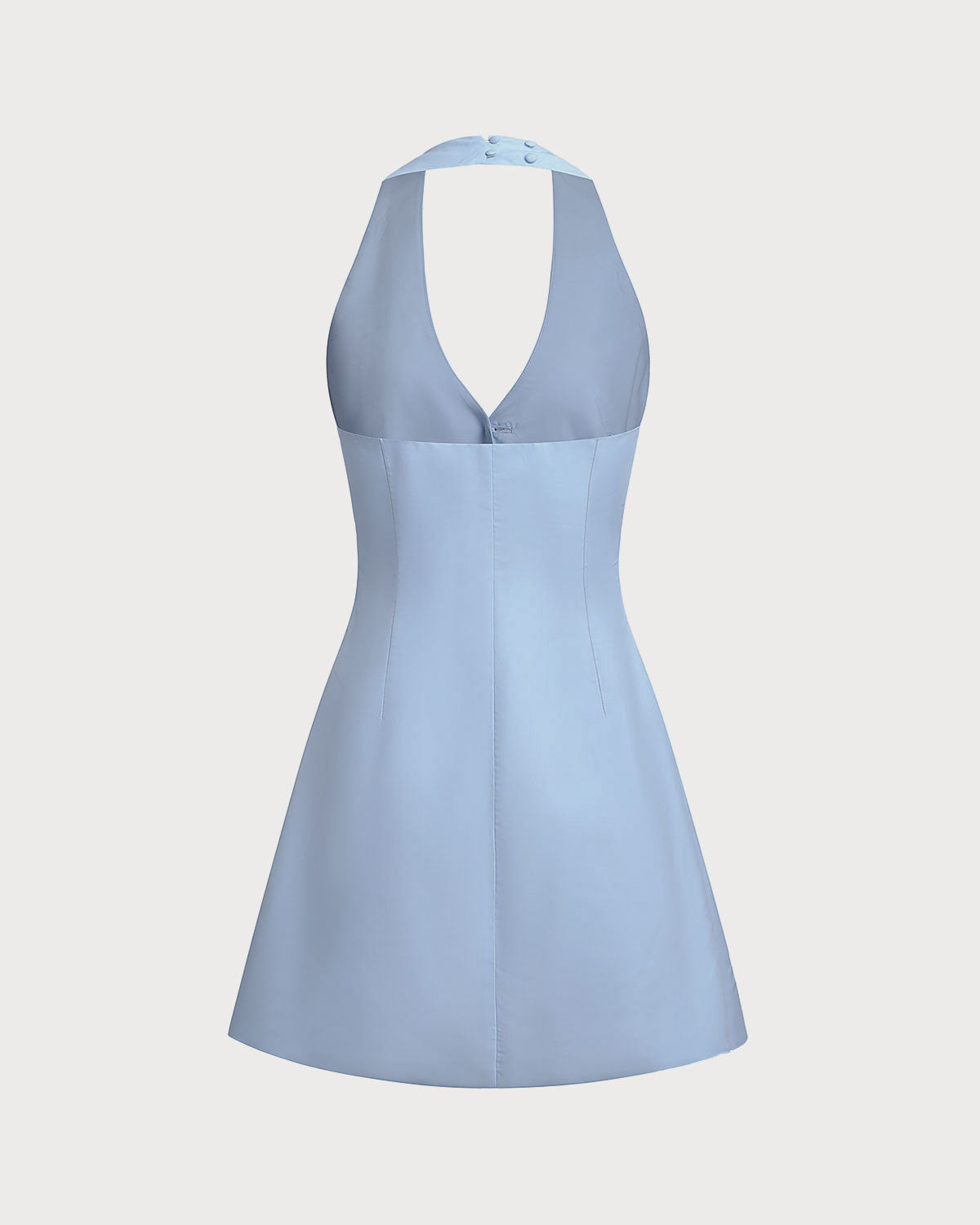 Blue Button Pocket Halter Mini Dress