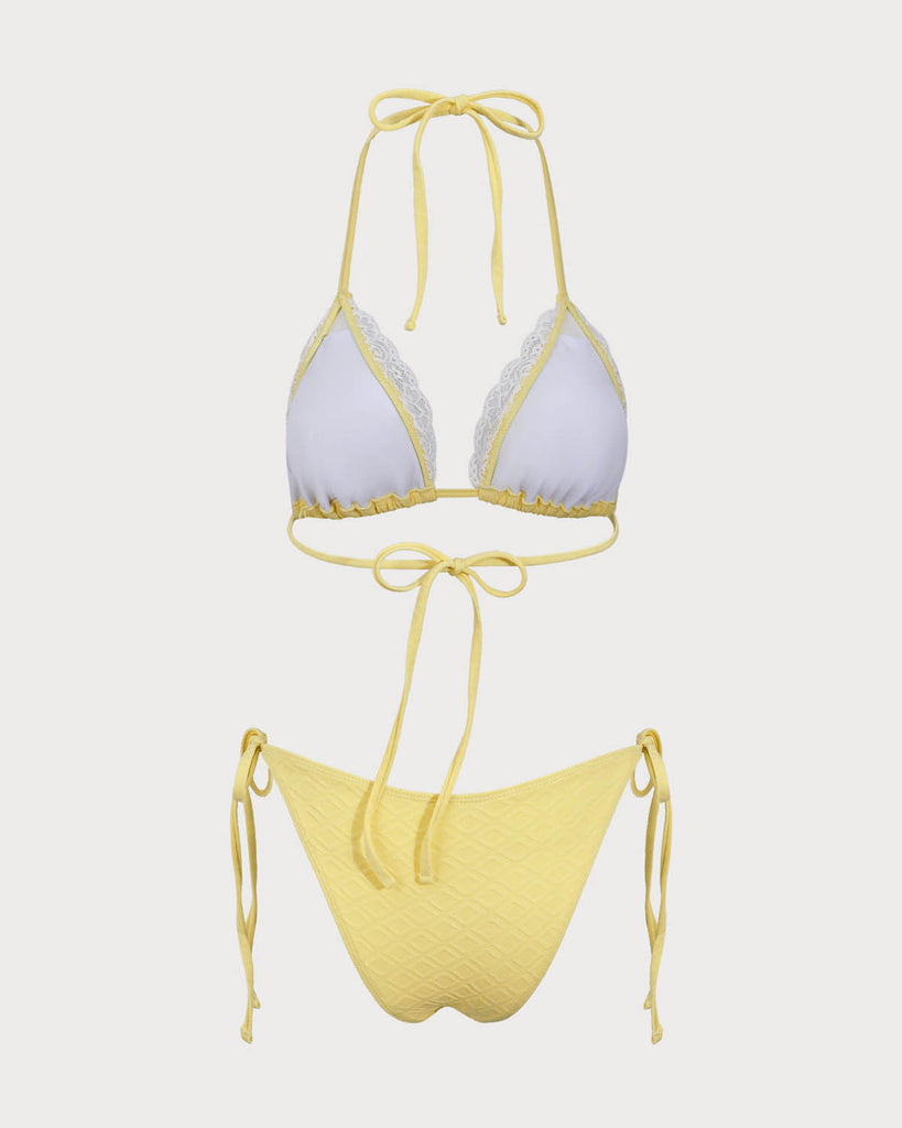 White Contrasting Lace Bikini Set