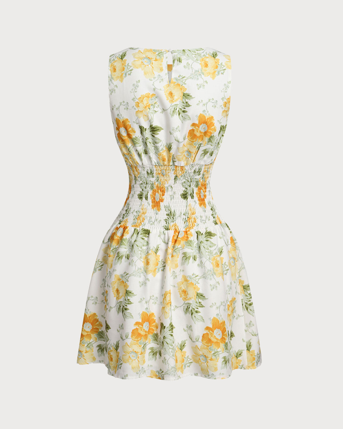 Green Floral Boat Neck Mini Dress