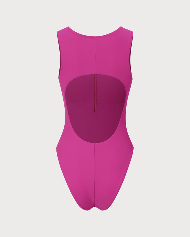 Rose red Knit Zipper One-Piece Swimsuit & Reviews - Rose Red