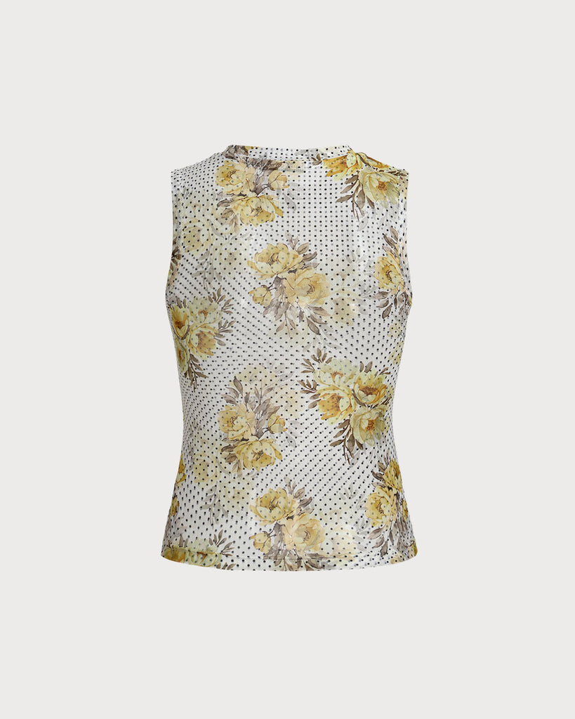 Yellow Floral Round Neck Tank Top