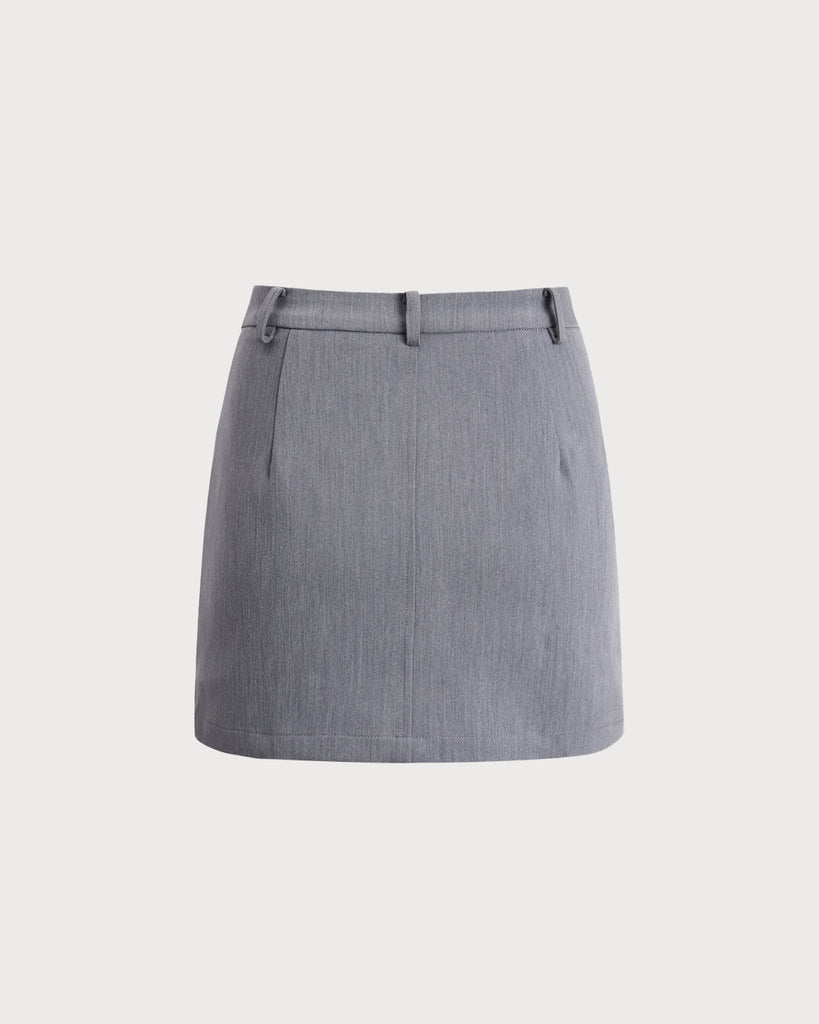 Grey High Waisted Button Mini Skirt