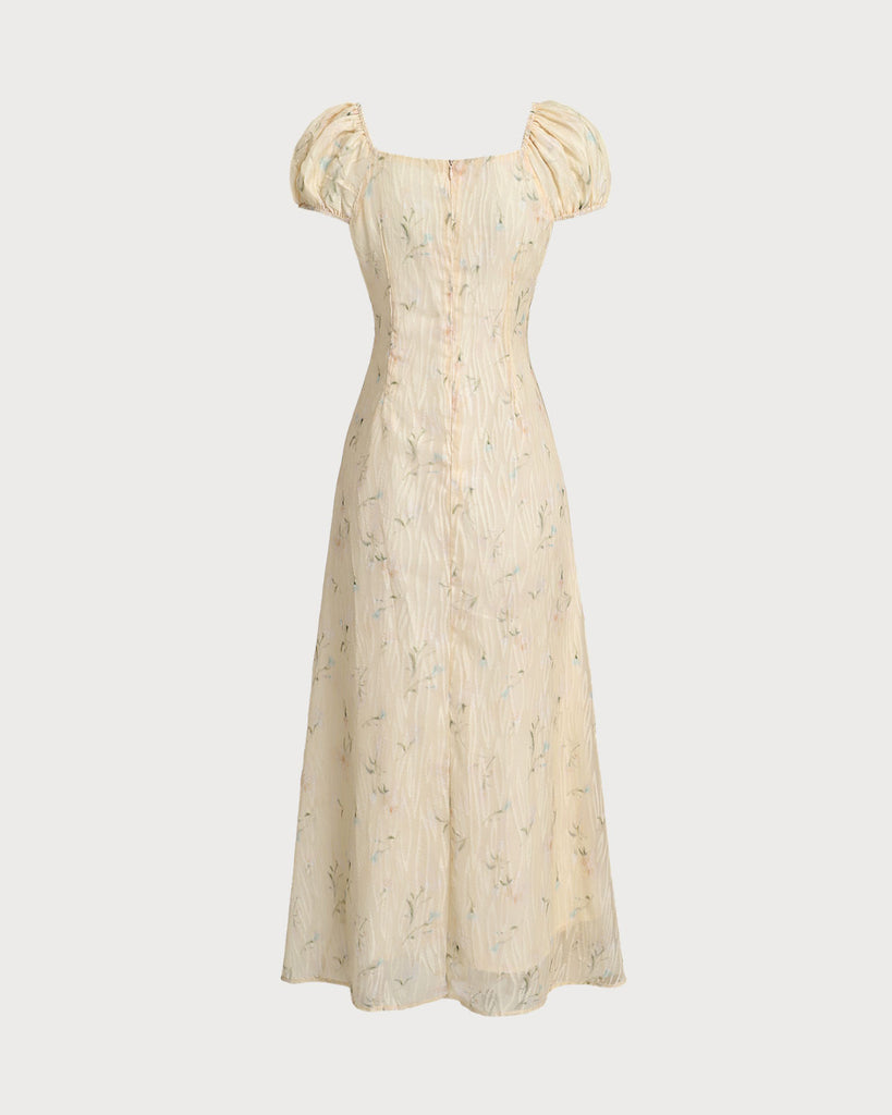 Yellow Floral Cap Sleeve Ruffle Midi Dress