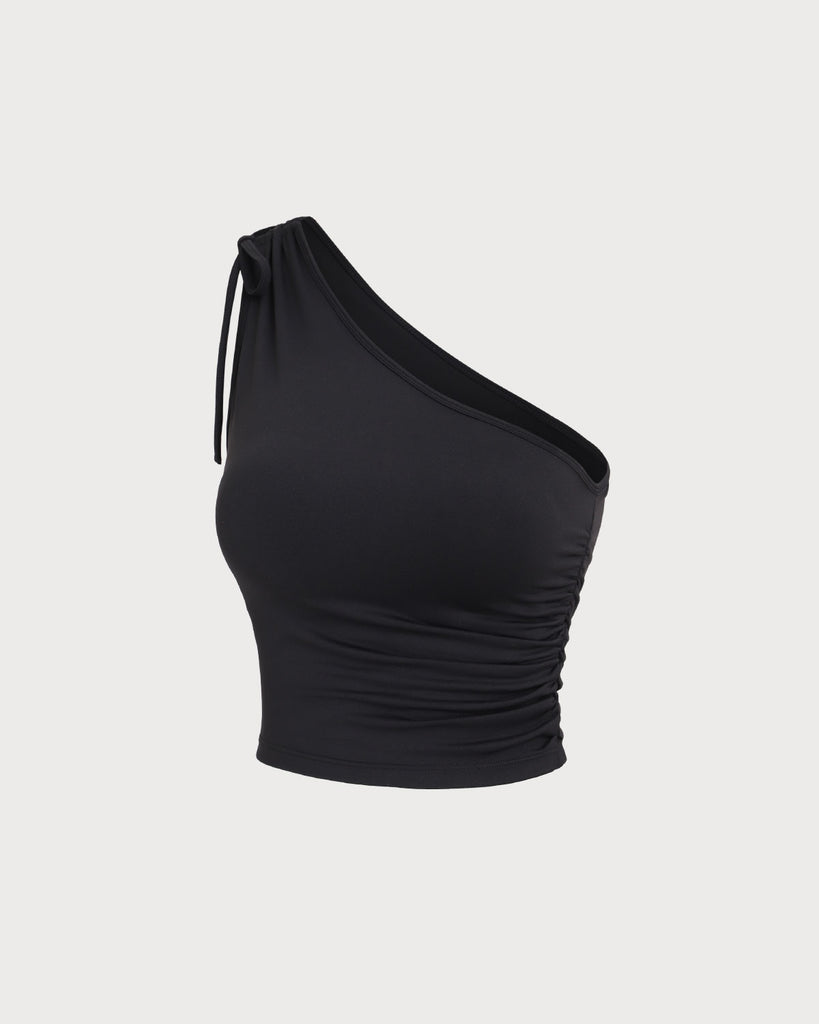 Black One Shoulder Yoga Tank Top
