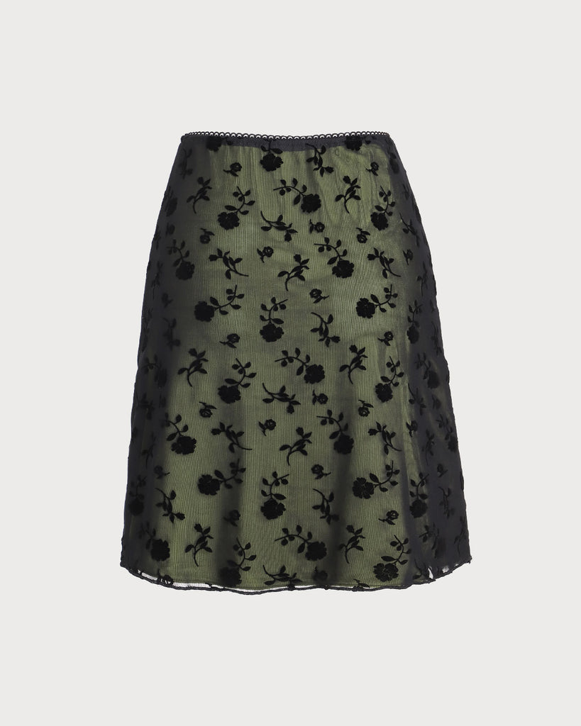 Black Floral Mesh Straight Mini Skirt
