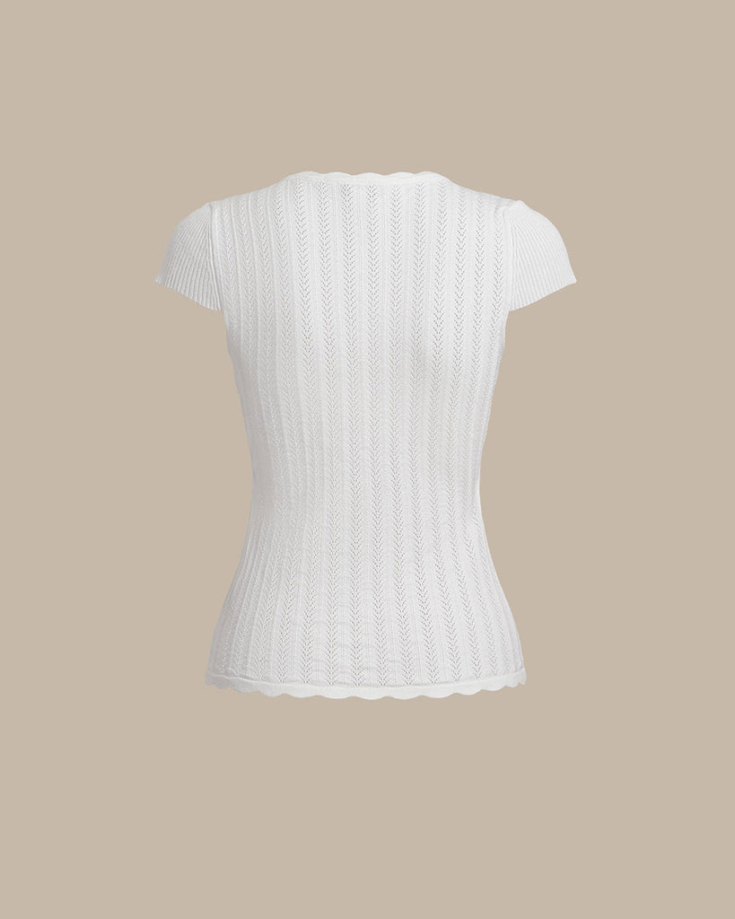 White U Neck Slim Knit Tee