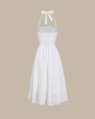 White Embroidery Halter Midi Dress
