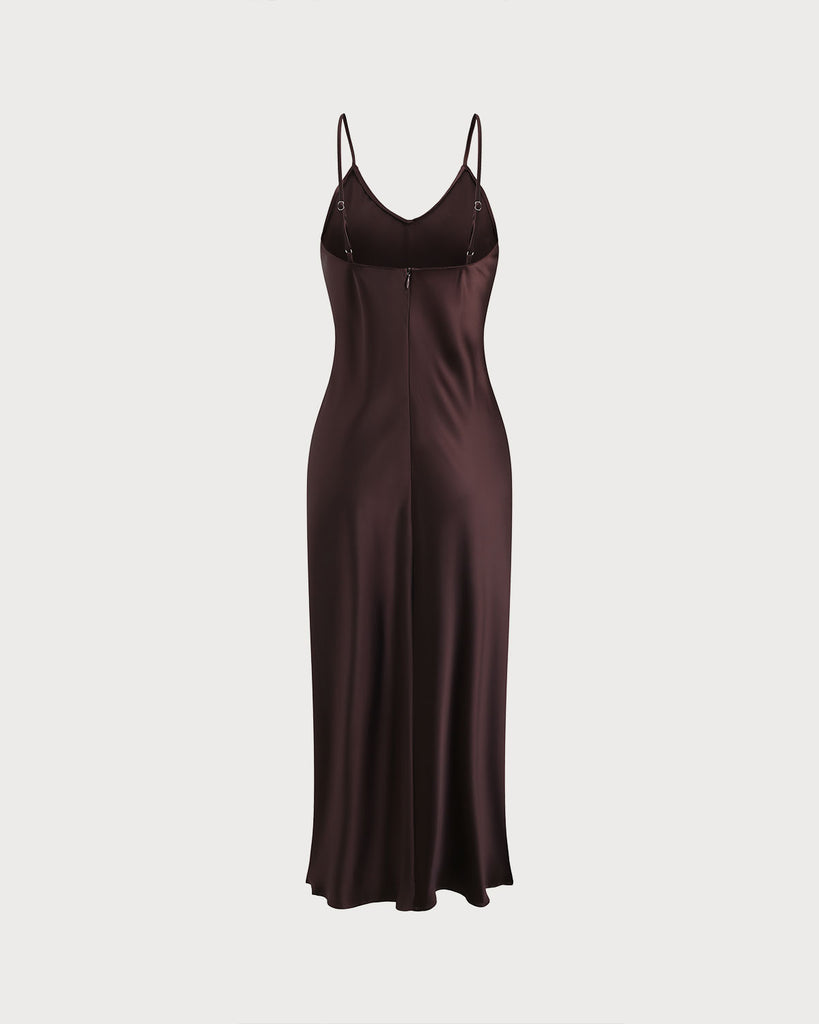 Brown Satin Slip Maxi Dress