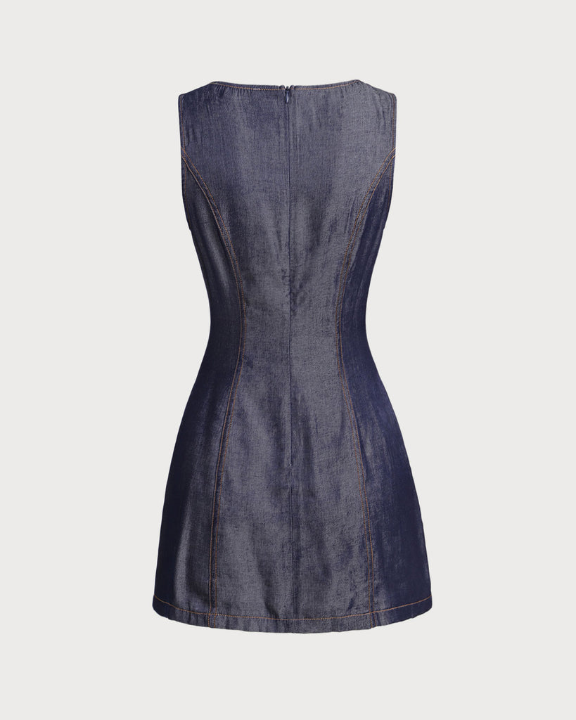 Blue Sleeveless Pocket Mini Dress
