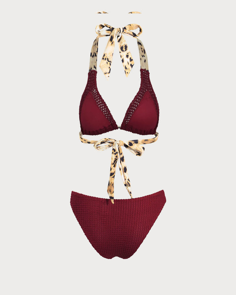 Burgundy Contrast Crochet Bikini Set