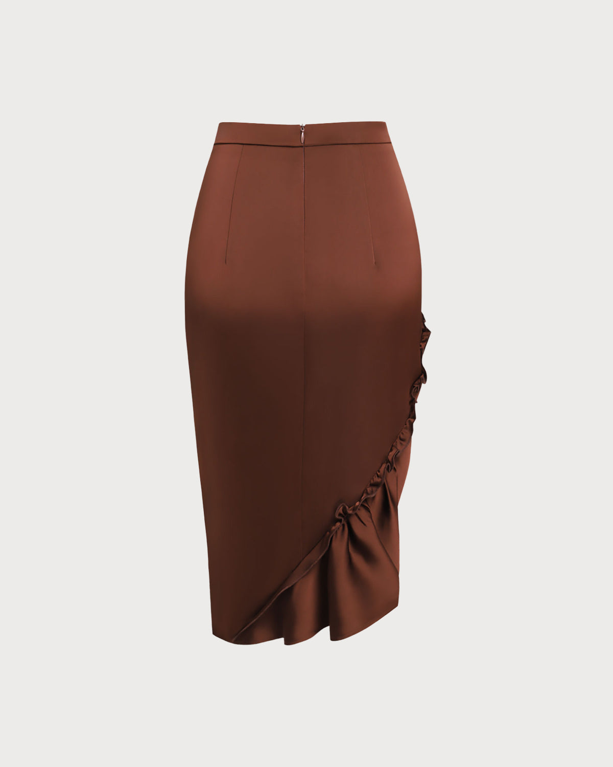 Coffee Ruched Pencil Midi Skirt