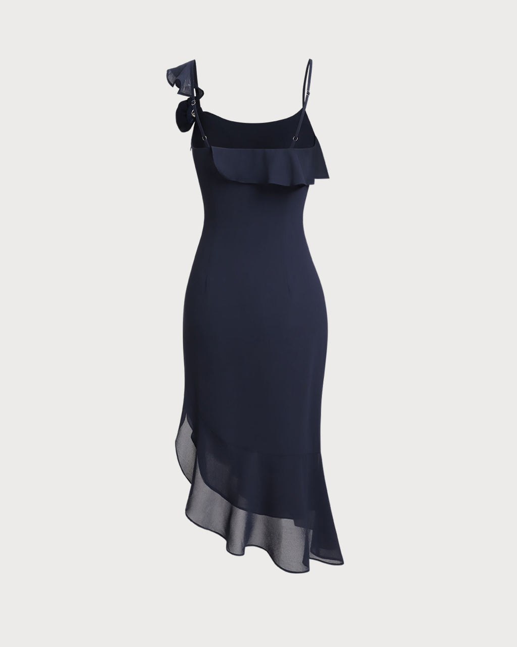 Blue Chiffon Ruffle Slip Midi Dress