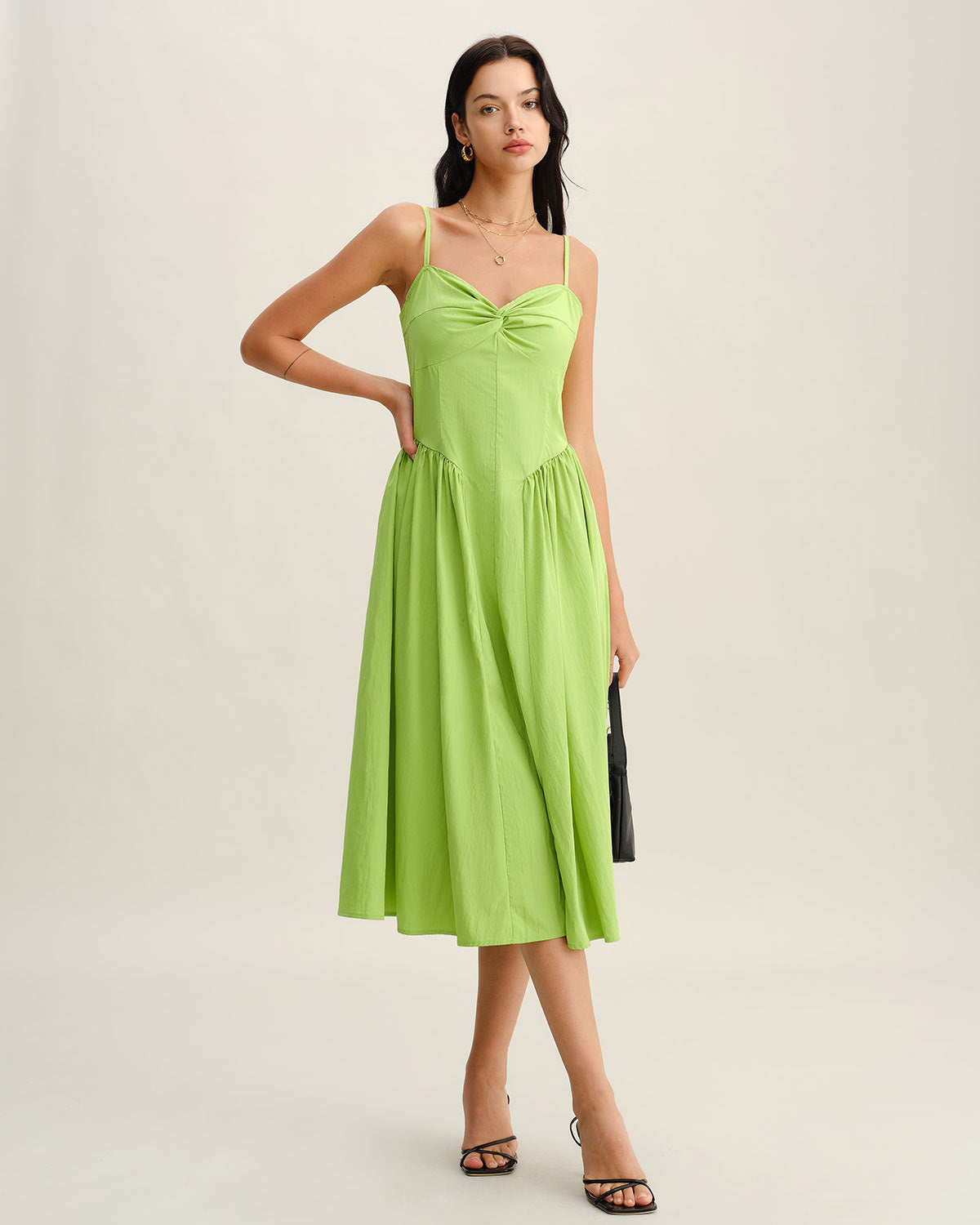 Green Sweetheart Neck Slip Midi Dress Green Sweetheart Neck Slip Midi Dress