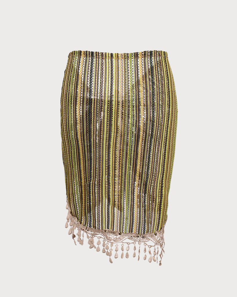 Green Striped Fringe Vintage Cover-up