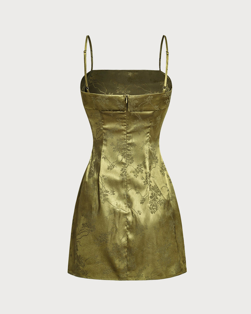 Green Jacquard Satin Slip Mini Dress