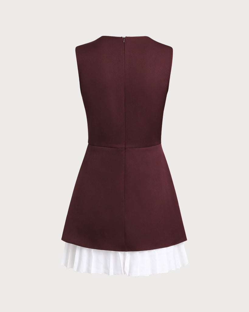 Wine Red Contrast Sleeveless Mini Dress