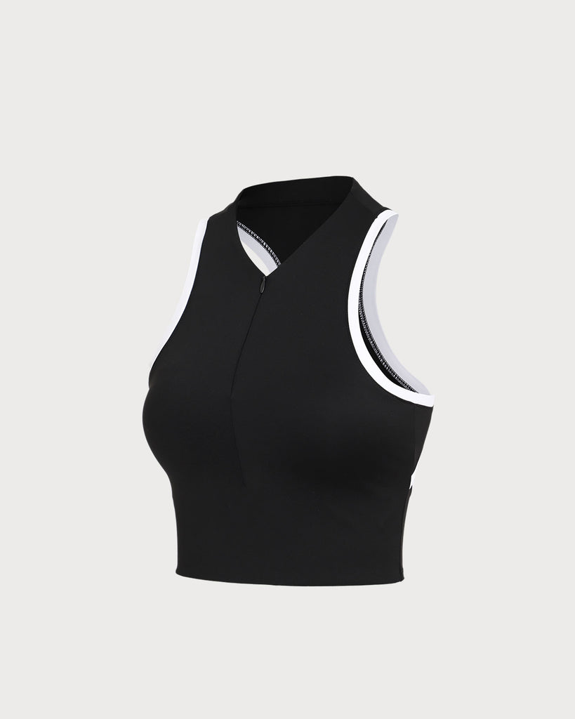 Black Round Neck Zipper Yoga Tank Top