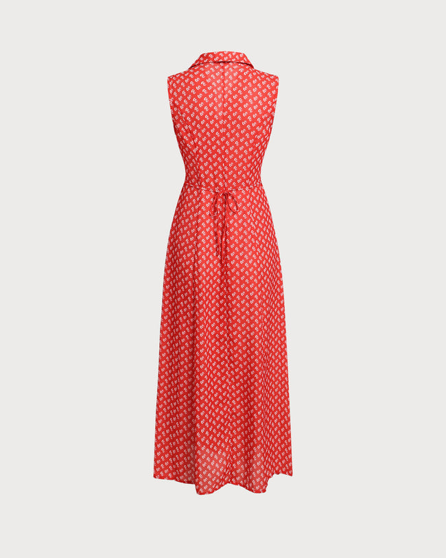 Red Floral Button Sleeveless Maxi Dress & Reviews - Red