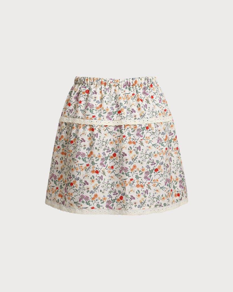 Floral Elastic Waist Ruched Mini Skirt