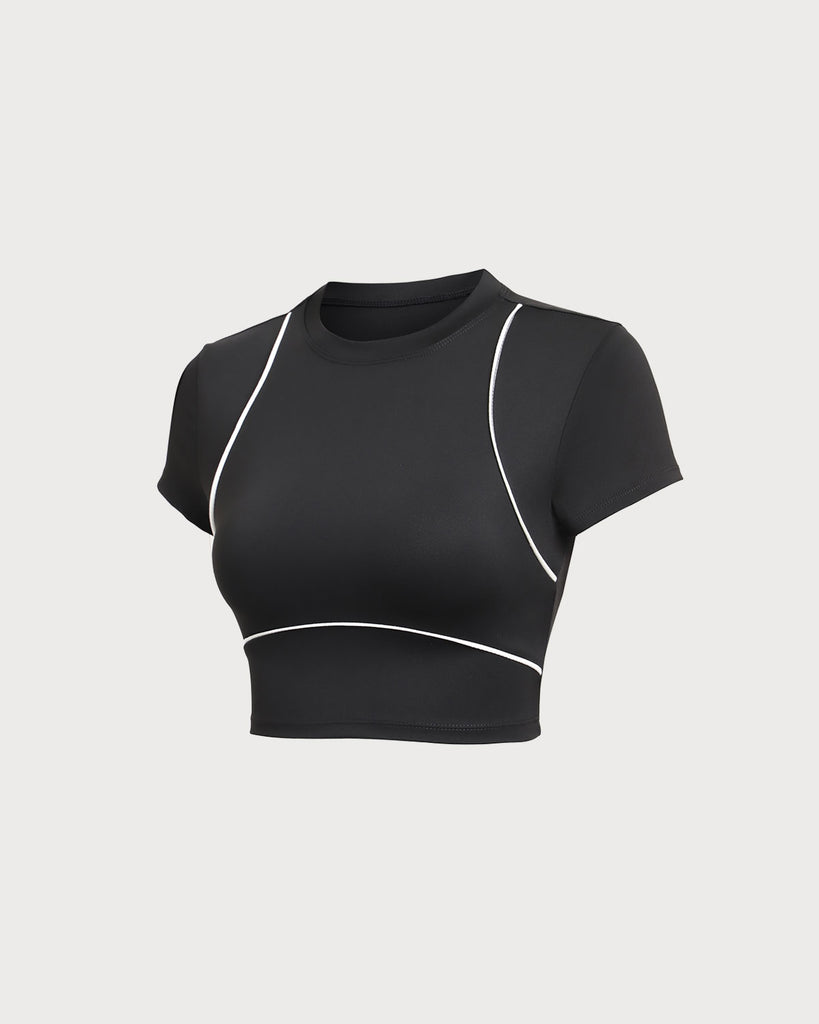 Black Round Neck Yoga Short Sleeve Top