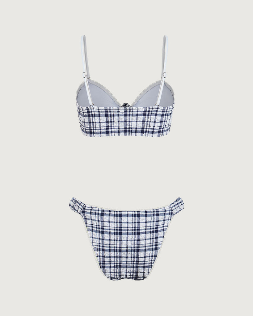 Blue Plaid Jacquard Bikini Set